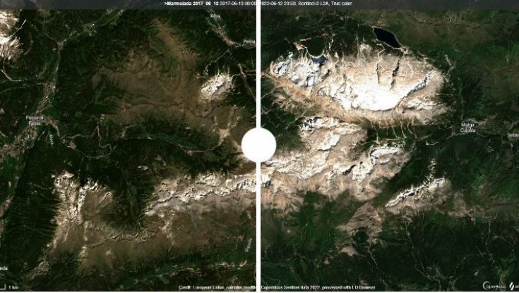 Quanto si è ritirata la Marmolada in 6 anni: il fotoconfronto dal satellite