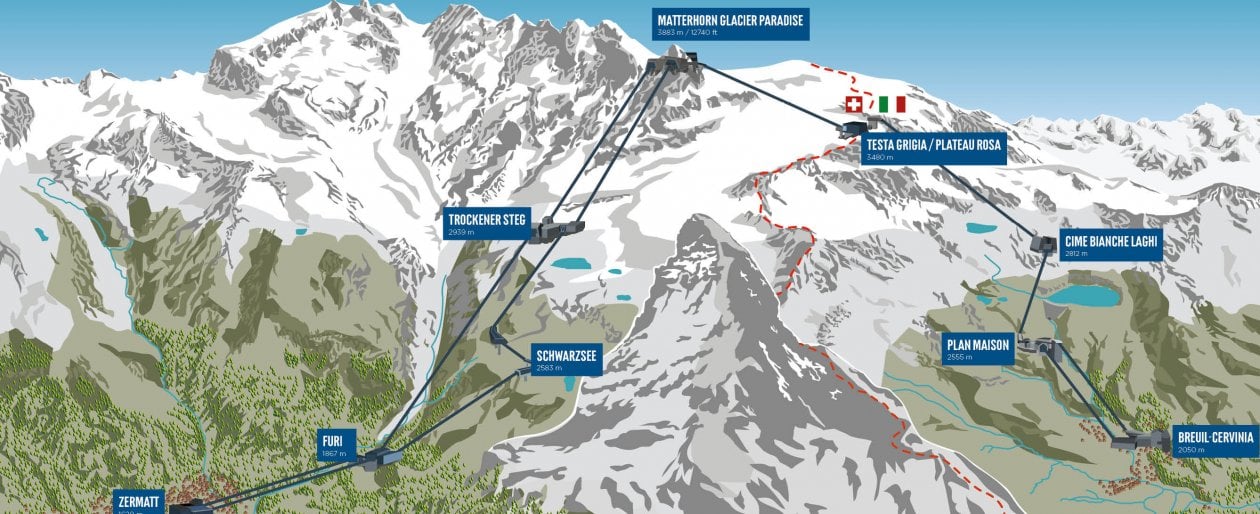 Italia-Svizzera, da luglio il confine Cervinia-Zermatt si passa in funivia: 1,6 km di strapiombo a 3.800 metri con vista Cervino